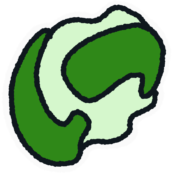 two dark green blobs molding a light green blob